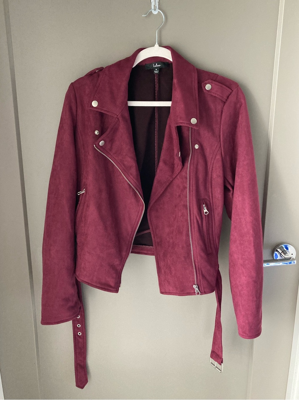 Lulu's Burgundy Suede Moto Jacket